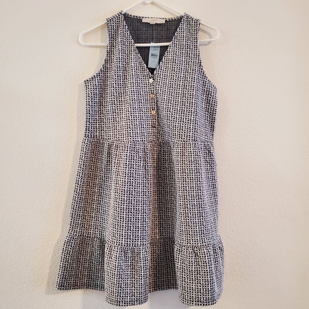 NWT LOFT Black and White V-Neck Tiered Sleeveless Dress